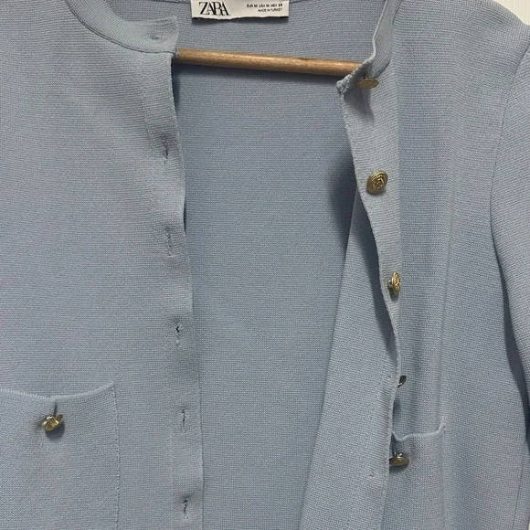 Zara Powder Blue Cropped Button-Front Cardigan - Picture 2 of 7